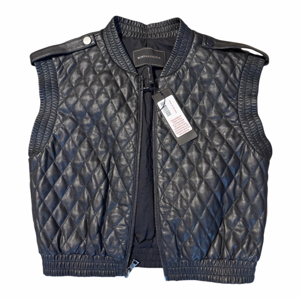 NWT BCBGMAXAZRIA Quilted Faux Leather Vest – XS